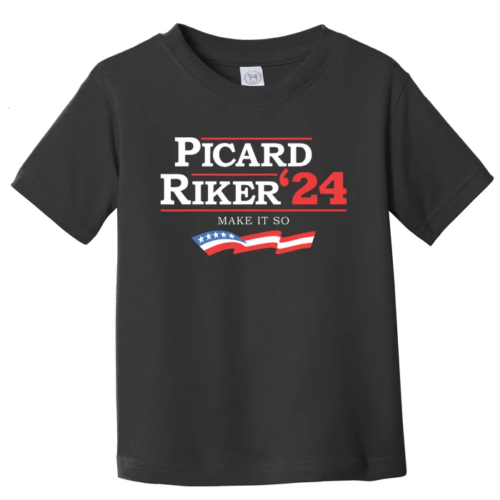 Picard Riker 2024 Make It So American Flag Funny Political Toddler T-Shirt