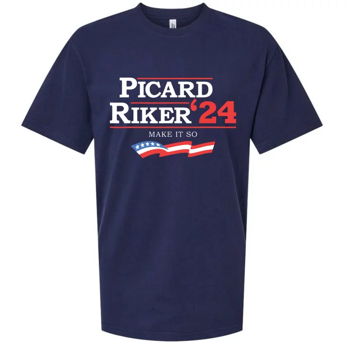 Picard Riker 2024 Make It So American Flag Funny Political Sueded Cloud Jersey T-Shirt