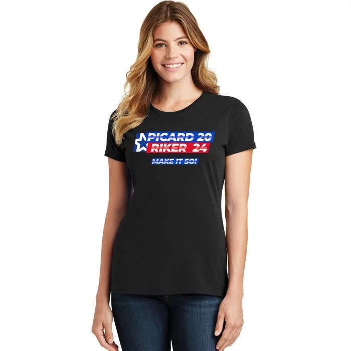 Picard Riker 2024 Make It So Politics Election Parody Women's T-Shirt