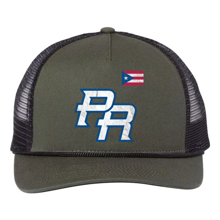 Puerto Rico Baseball Flag Pride Boricua Puerto Rico Retro Rope Trucker Hat Cap