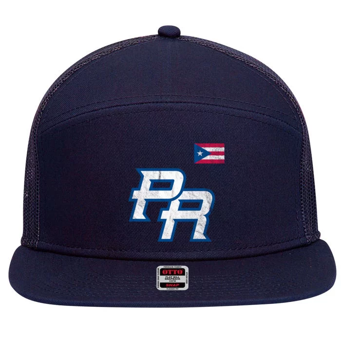 Puerto Rico Baseball Flag Pride Boricua Puerto Rico 7 Panel Mesh Trucker Snapback Hat