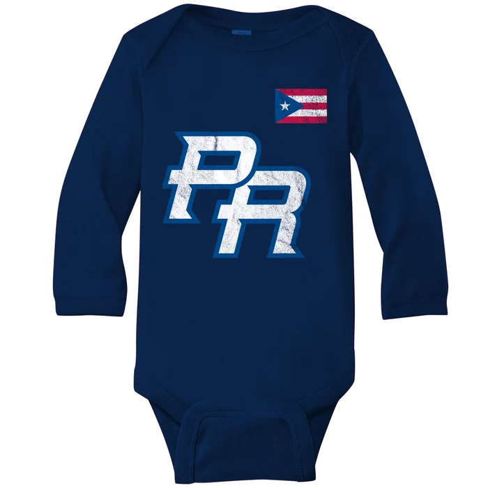 Puerto Rico Baseball Flag Pride Boricua Puerto Rico Baby Long Sleeve Bodysuit