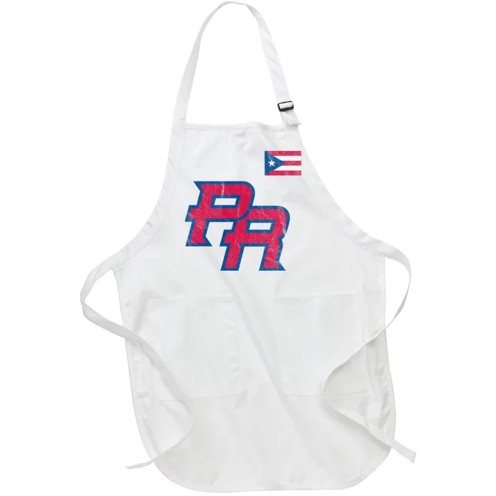 Puerto Rico Baseball Flag Pride Boricua Puerto Rico Full-Length Apron With Pocket