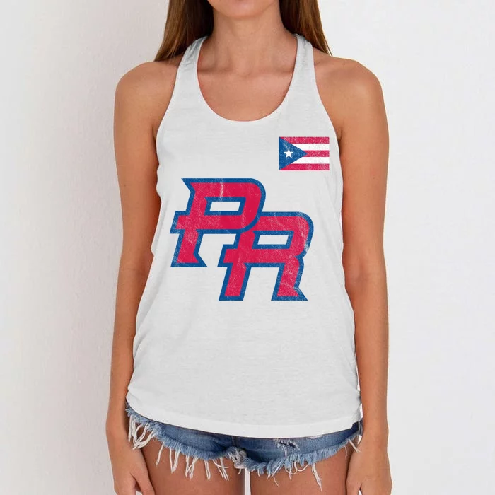 Puerto Rico Baseball Flag Pride Boricua Puerto Rico Women's Knotted Racerback Tank