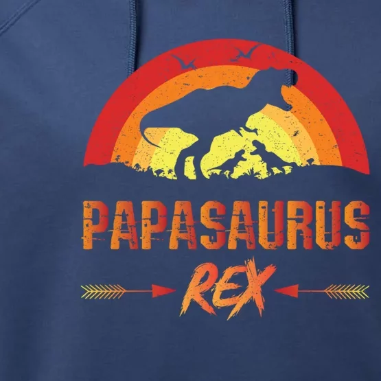 Papasaurus Rex 2 Sunset For Fathers Day Daddysaurus Gift Performance Fleece Hoodie