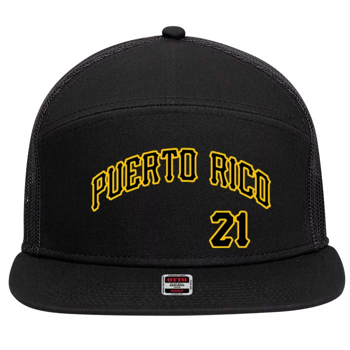 Puerto Rico 21 Boricua Baseball Santurce Beisbol Souvenir 7 Panel Mesh Trucker Snapback Hat