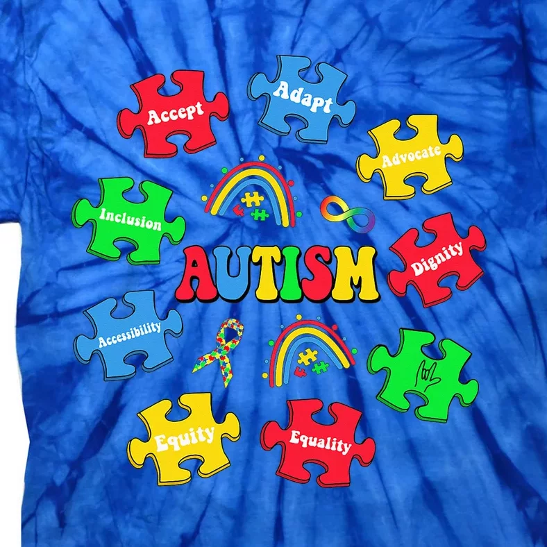 Puzzle Rainbow Autism Awareness Special Education Teacher Tie-Dye T-Shirt