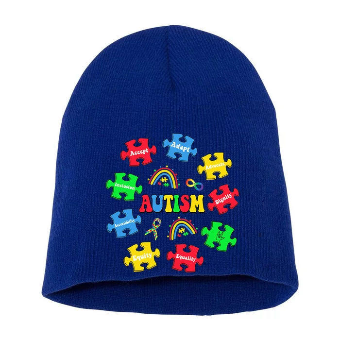 Puzzle Rainbow Autism Awareness Special Education Teacher Short Acrylic Beanie