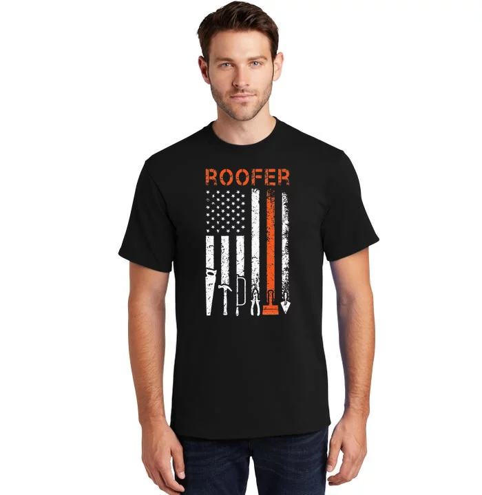 Patriotic Roofer American USA Flag Roofing Slating Tall T-Shirt