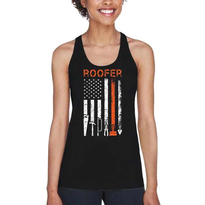 Patriotic Roofer American USA Flag Roofing Slating Women's Racerback Tank