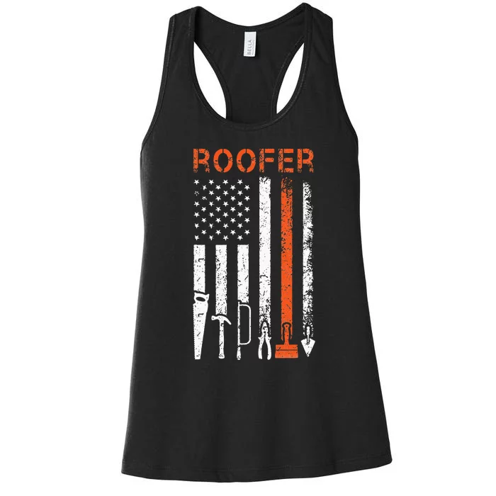 Patriotic Roofer American USA Flag Roofing Slating Women's Racerback Tank