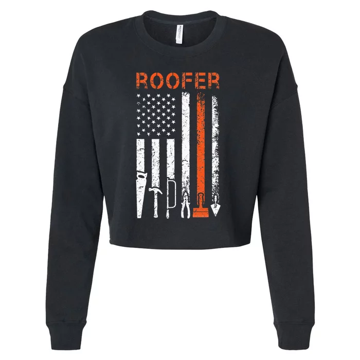 Patriotic Roofer American USA Flag Roofing Slating Cropped Pullover Crew