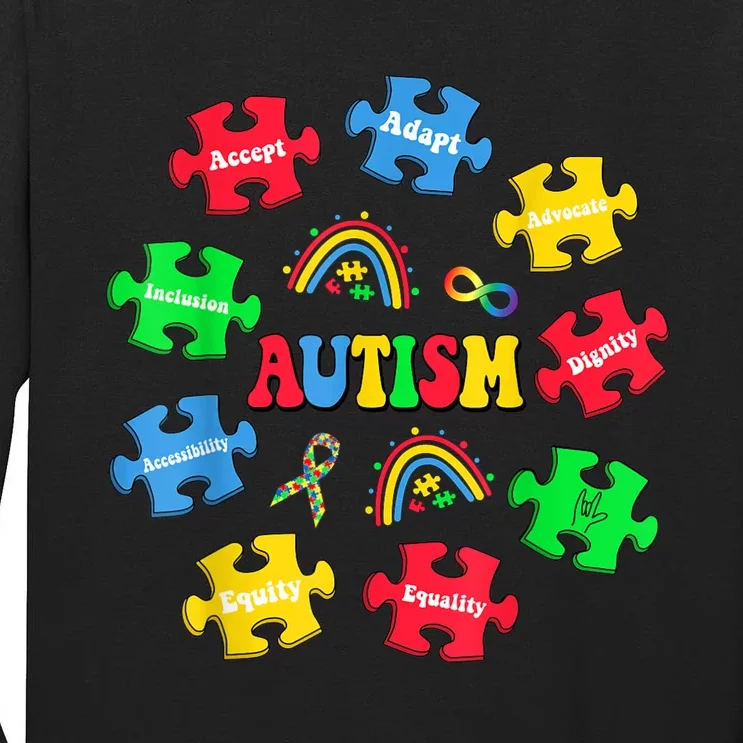 Puzzle Rainbow Autism Awareness Special Education Teacher Tall Long Sleeve T-Shirt