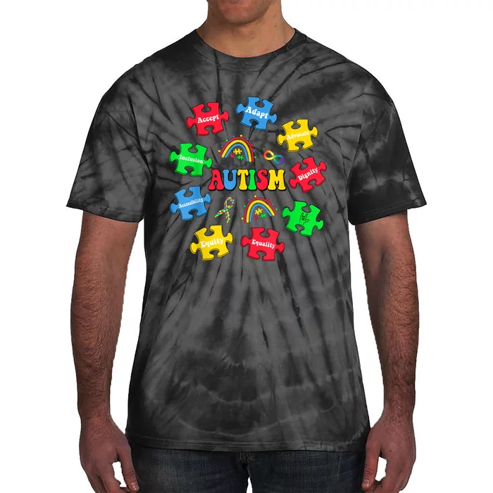 Puzzle Rainbow Autism Awareness Special Education Teacher Tie-Dye T-Shirt