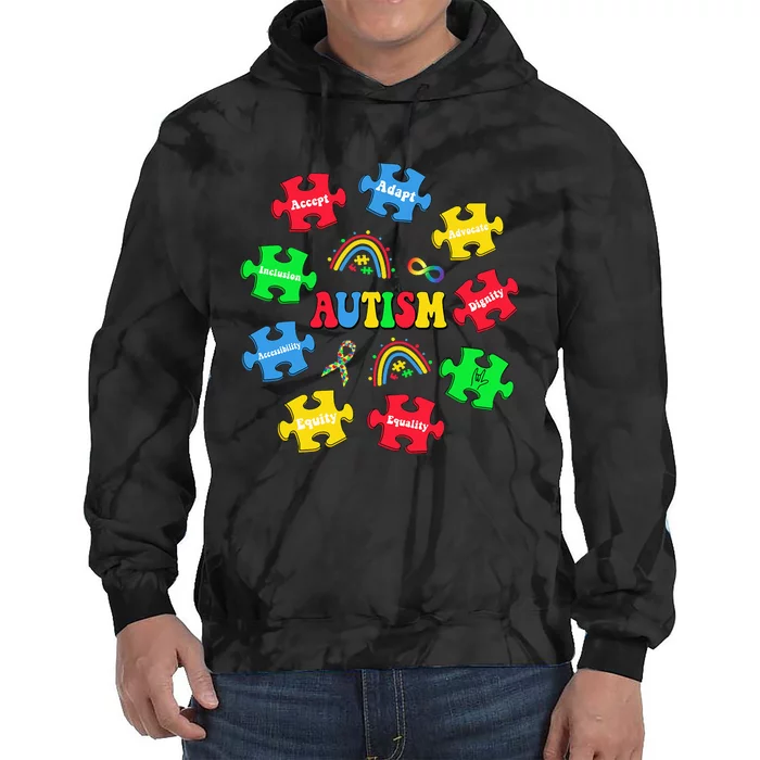 Puzzle Rainbow Autism Special Education Teacher Tie Dye Hoodie