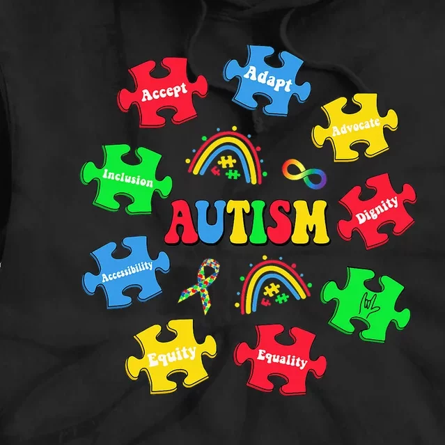 Puzzle Rainbow Autism Special Education Teacher Tie Dye Hoodie