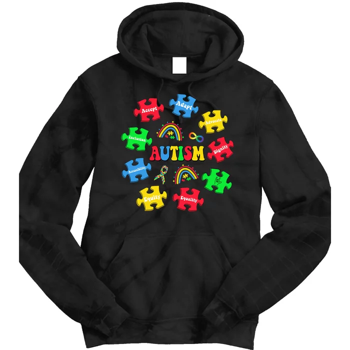 Puzzle Rainbow Autism Special Education Teacher Tie Dye Hoodie