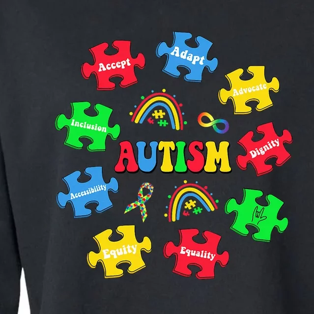 Puzzle Rainbow Autism Special Education Teacher Cropped Pullover Crew