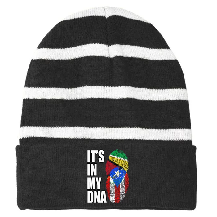 Puerto Rican And Guyanese Mix DNA Flag Heritage Striped Beanie with Solid Band