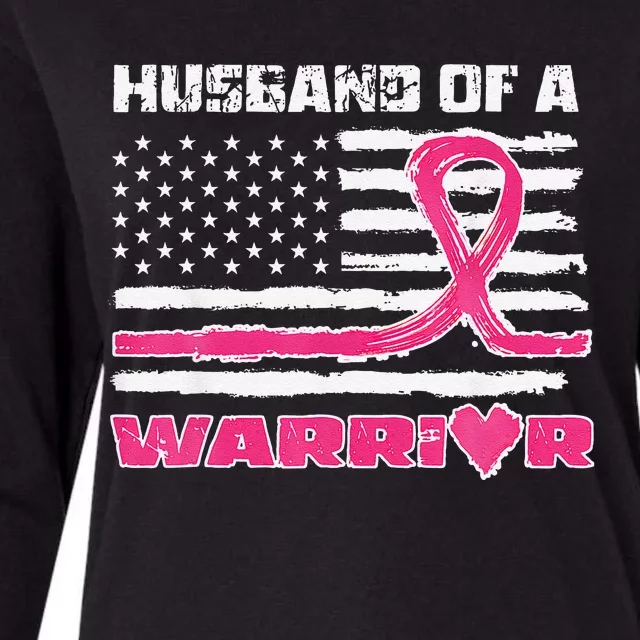 P.Ink Ribbon American Flag Husband Of A Warrior Breast Cancer Gift Womens Cotton Relaxed Long Sleeve T-Shirt