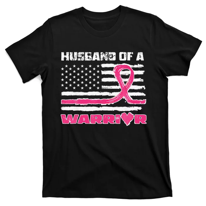 P.Ink Ribbon American Flag Husband Of A Warrior Breast Cancer Gift T-Shirt