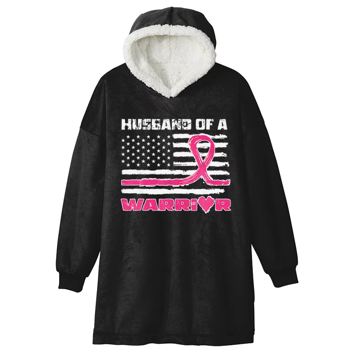 P.Ink Ribbon American Flag Husband Of A Warrior Breast Cancer Gift Hooded Wearable Blanket