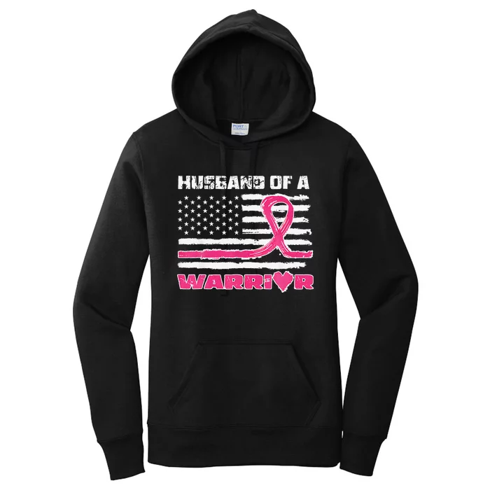 P.Ink Ribbon American Flag Husband Of A Warrior Breast Cancer Gift Women's Pullover Hoodie