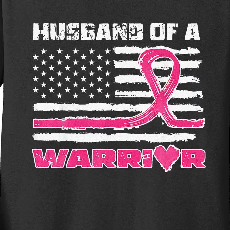 P.Ink Ribbon American Flag Husband Of A Warrior Breast Cancer Gift Kids Long Sleeve Shirt