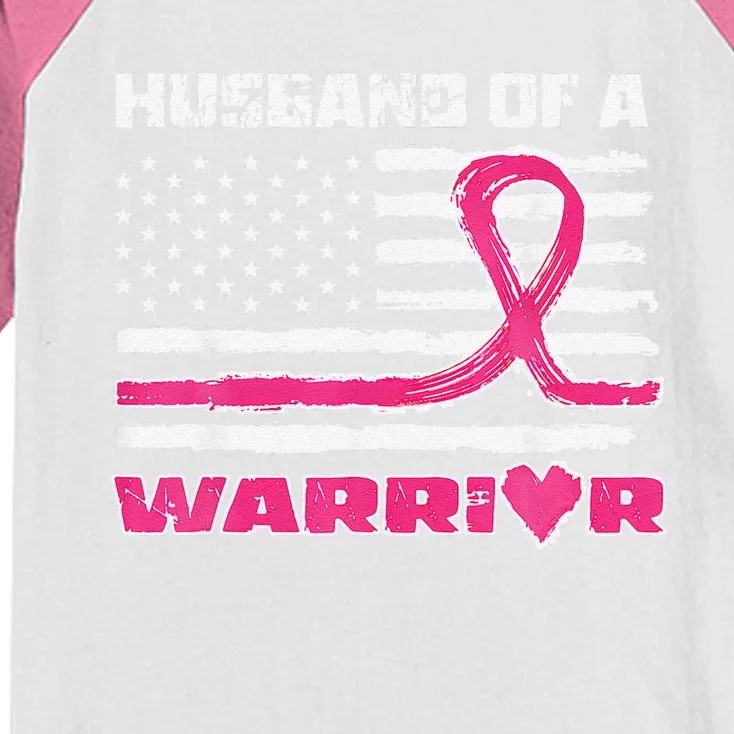 P.Ink Ribbon American Flag Husband Of A Warrior Breast Cancer Gift Kids Colorblock Raglan Jersey