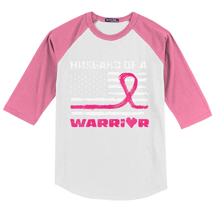 P.Ink Ribbon American Flag Husband Of A Warrior Breast Cancer Gift Kids Colorblock Raglan Jersey