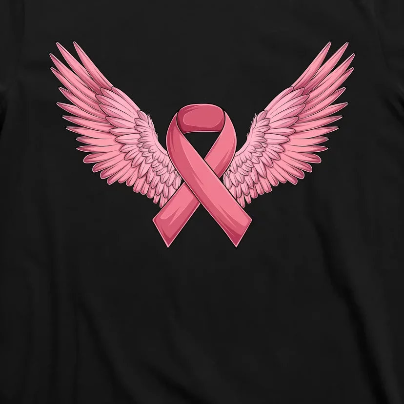 Pink Ribbon Angel Wings Breast Cancer Awareness Month Women Health Care Support T-Shirt