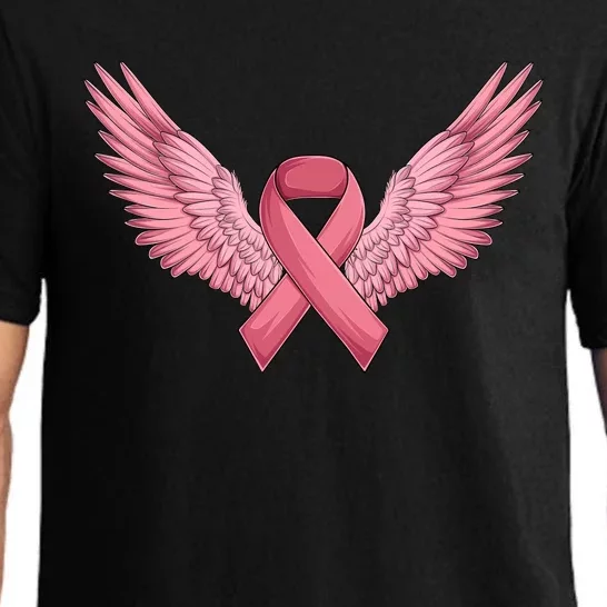 Pink Ribbon Angel Wings Breast Cancer Awareness Month Women Health Care Support Pajama Set