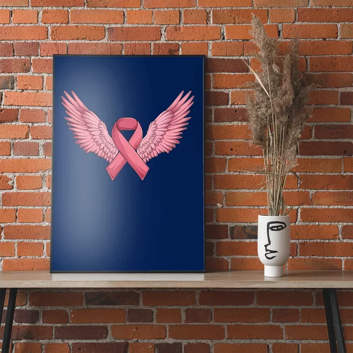 Pink Ribbon Angel Wings Breast Cancer Awareness Month Women Health Care  Support Poster