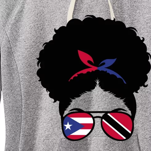 Puerto Rico And Trinidad Mix Afro Bun Boricua & Trinidadian Women's Fleece Hoodie