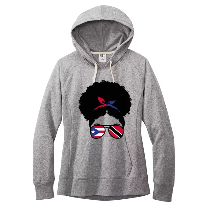 Puerto Rico And Trinidad Mix Afro Bun Boricua & Trinidadian Women's Fleece Hoodie