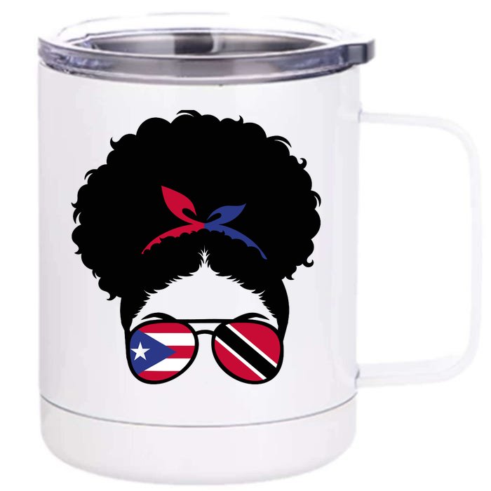 Puerto Rico And Trinidad Mix Afro Bun Boricua & Trinidadian Front & Back 12oz Stainless Steel Tumbler Cup