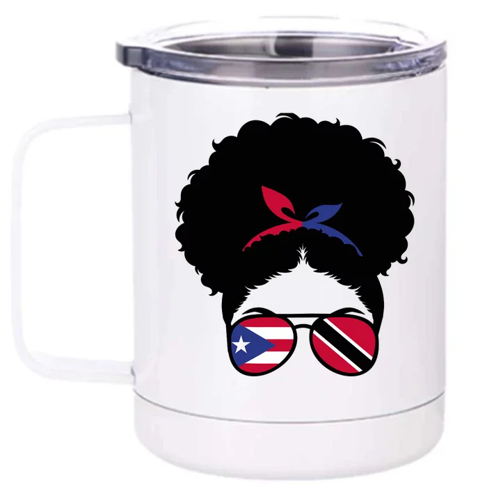 Puerto Rico And Trinidad Mix Afro Bun Boricua & Trinidadian Front & Back 12oz Stainless Steel Tumbler Cup