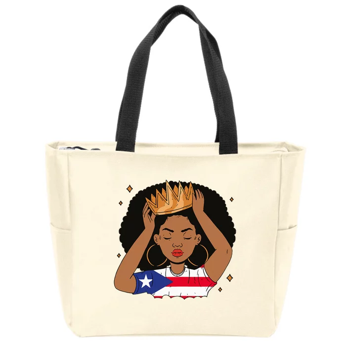 Puerto Rican Afro Hair Latina Melanin Pride Crown Zip Tote Bag