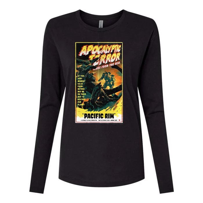 Pacific Rim – Apocalyptic Terror Rises Retro Poster Womens Cotton Relaxed Long Sleeve T-Shirt