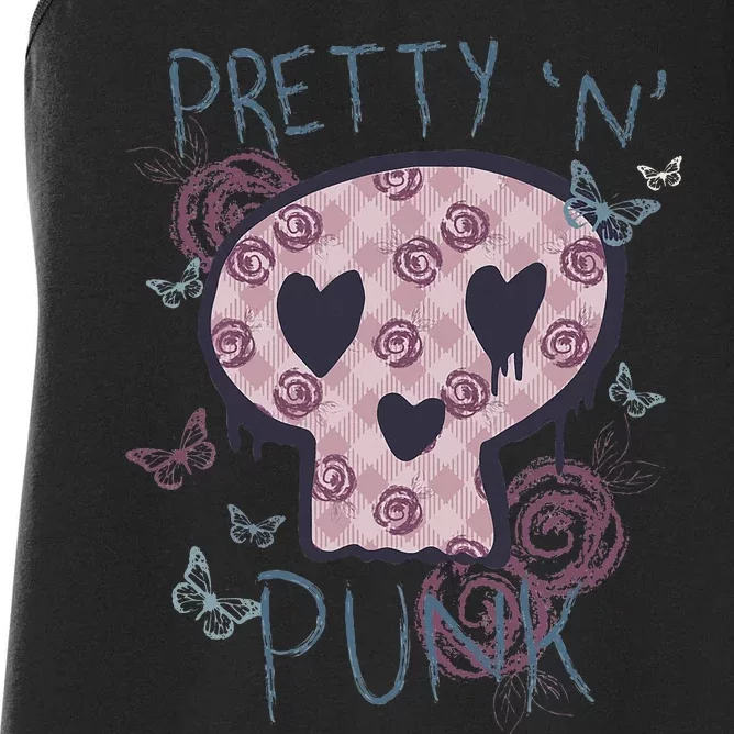 Punk Rock And Roll Music Pretty N Punk Skull Women's Racerback Tank