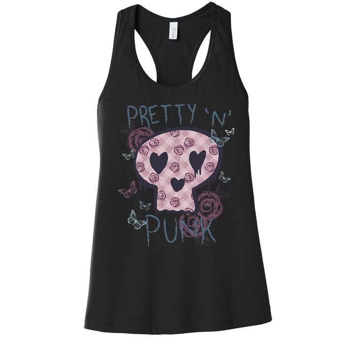 Punk Rock And Roll Music Pretty N Punk Skull Women's Racerback Tank