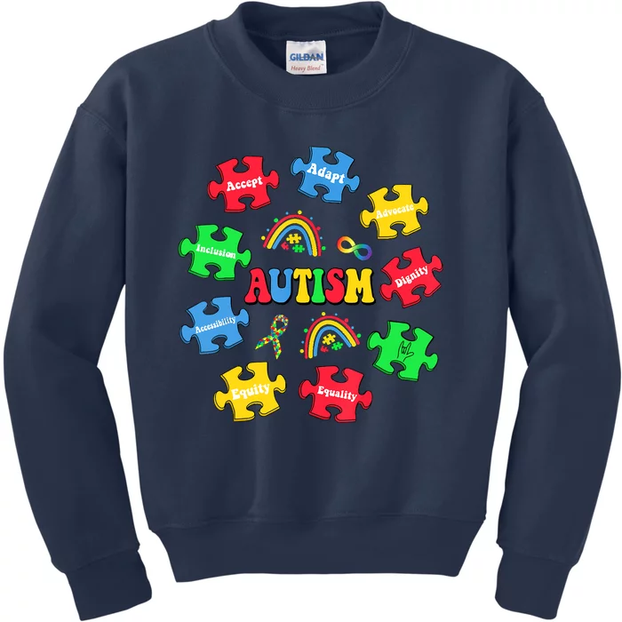 Puzzle Rainbow Autism Awareness Special Education Teacher Kids Sweatshirt