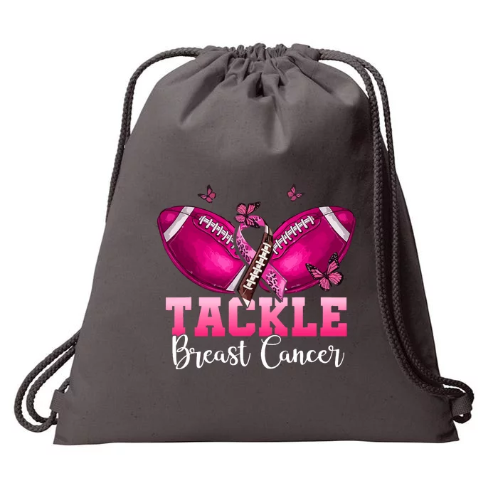 Pink Ribbon Awareness Tackle Breast Cancer Warrior Football Gift Drawstring Bag