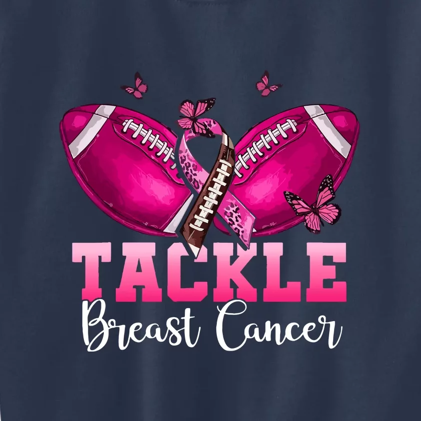 Pink Ribbon Awareness Tackle Breast Cancer Warrior Football Gift Kids Sweatshirt