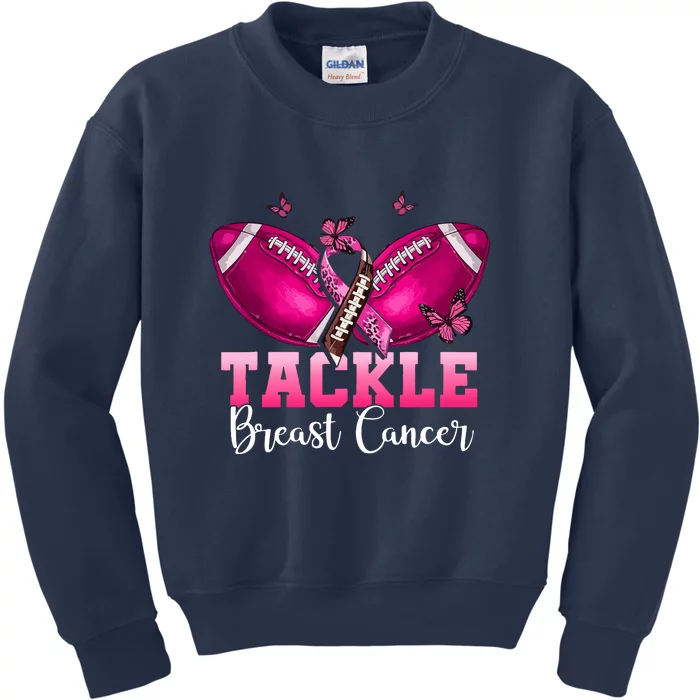 Pink Ribbon Awareness Tackle Breast Cancer Warrior Football Gift Kids Sweatshirt