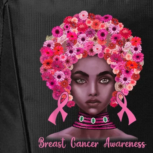 Pink Ribbon Afro Flowers Hair Black Queen Breast Cancer City Backpack