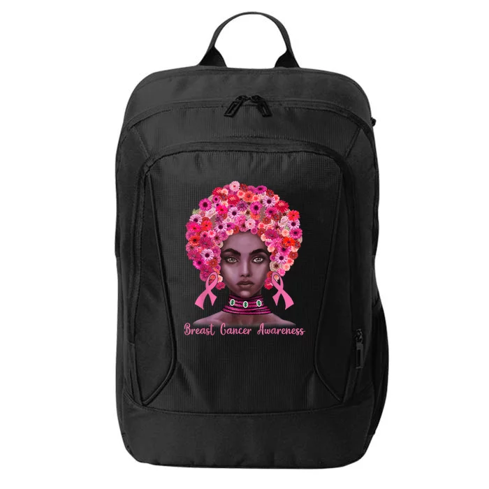 Pink Ribbon Afro Flowers Hair Black Queen Breast Cancer City Backpack