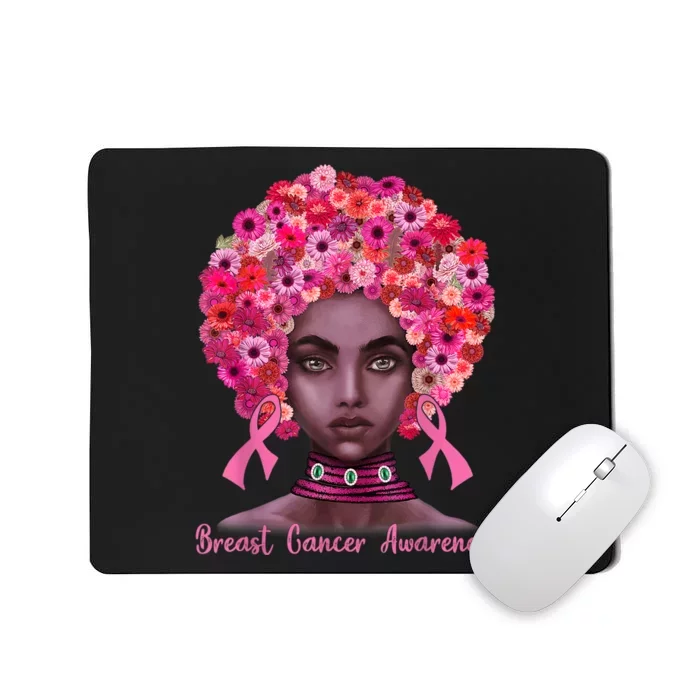 Pink Ribbon Afro Flowers Hair Black Queen Breast Cancer Mousepad