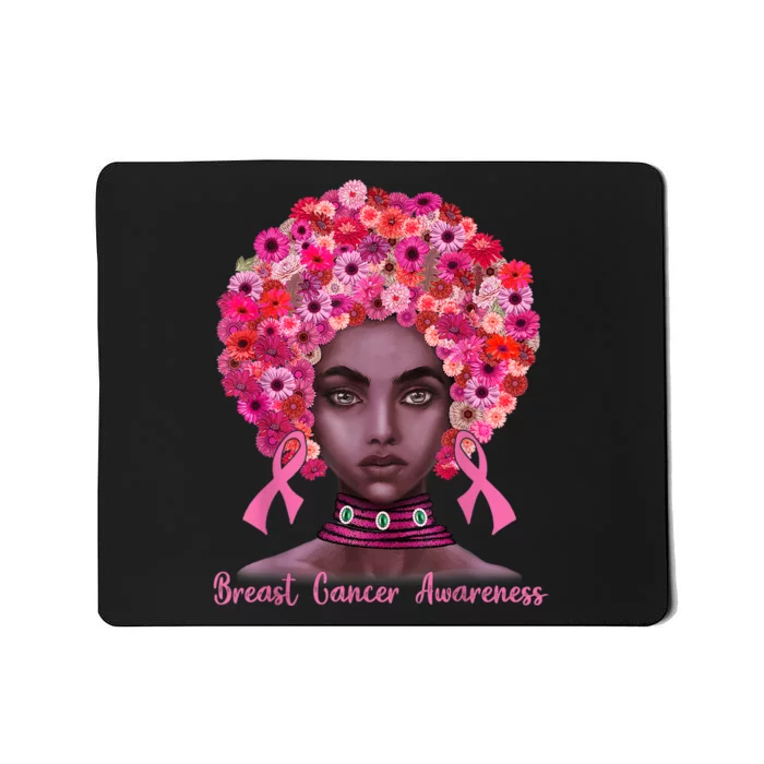 Pink Ribbon Afro Flowers Hair Black Queen Breast Cancer Mousepad