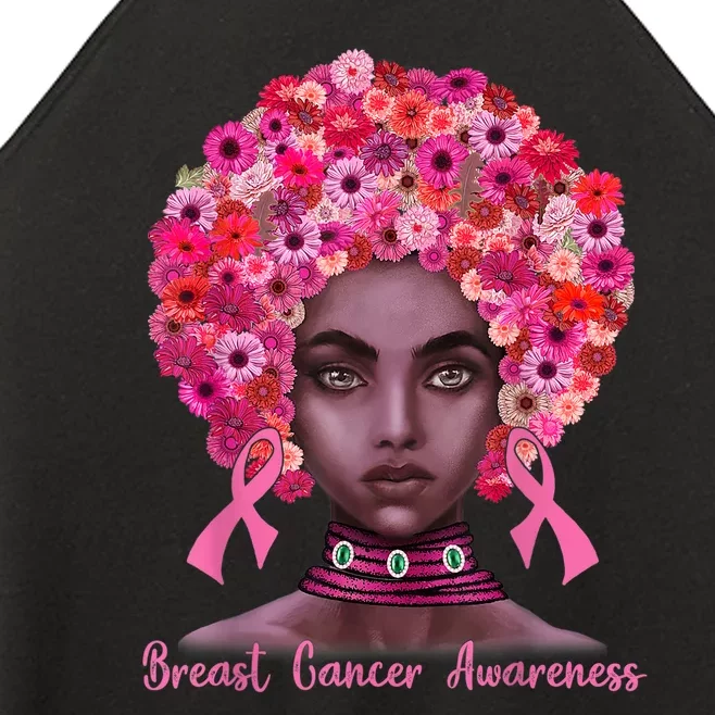 Pink Ribbon Afro Flowers Hair Black Queen Breast Cancer Women’s Perfect Tri Rocker Tank